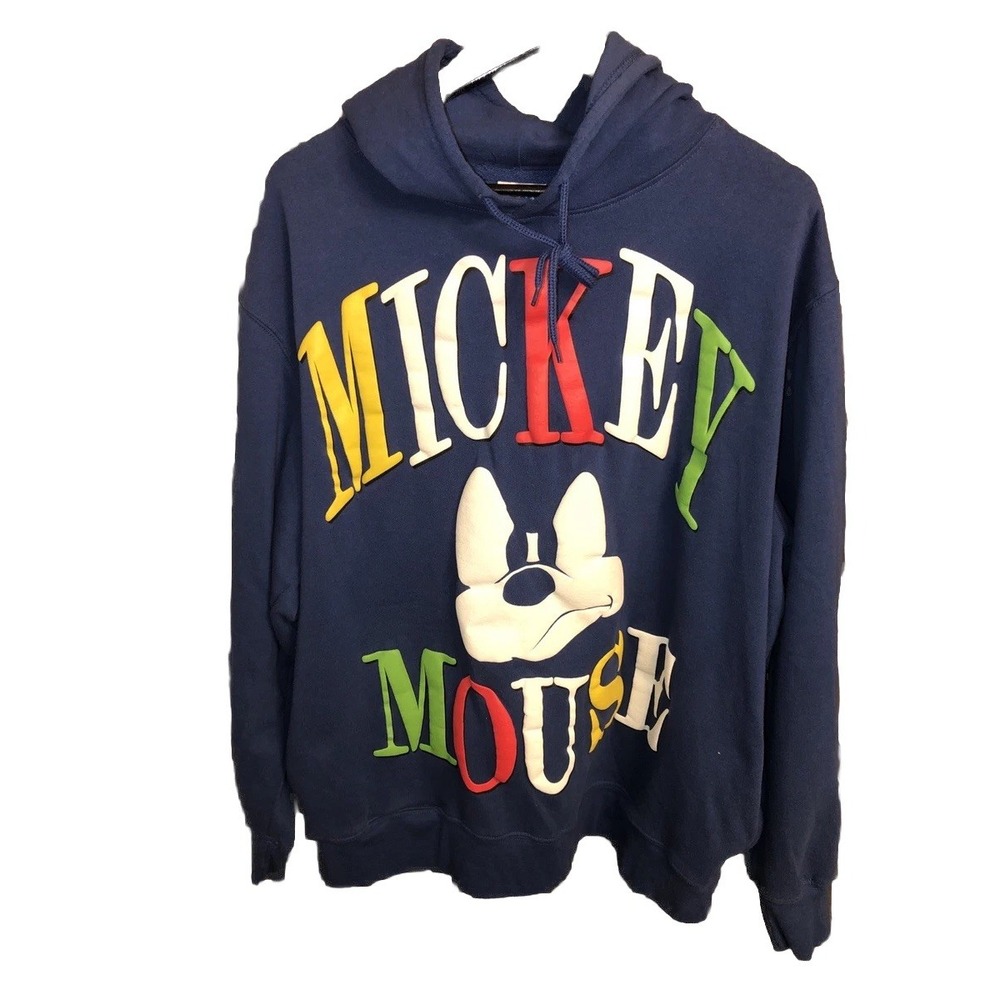 Disney Mickey Mouse Blue Hoodie Men's XL Puzzled Face Block Letter Pullover